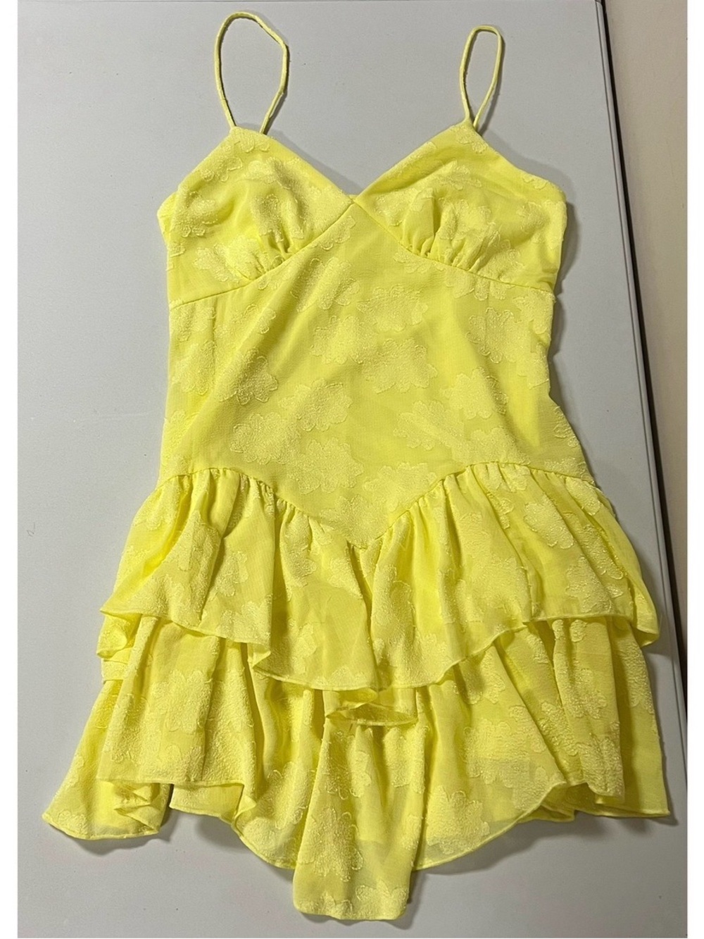 Yellow Floral Ruffle Spaghetti Strap Mini Dress Size S 🌼✨ #floral #dress #boho
